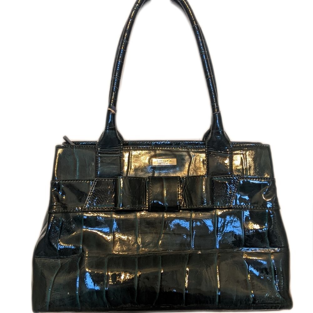 Kate Spade forest green patent leather shoulder bag purse, with bow